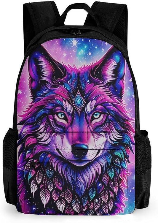 Supdreamc Daypack Polyester Anti-Theft Multipurpose Naive Wolf Head Pink Bookbag Big Capacity Gym Outdoor Hiking Backpack With Adjustable Shoulder Straps