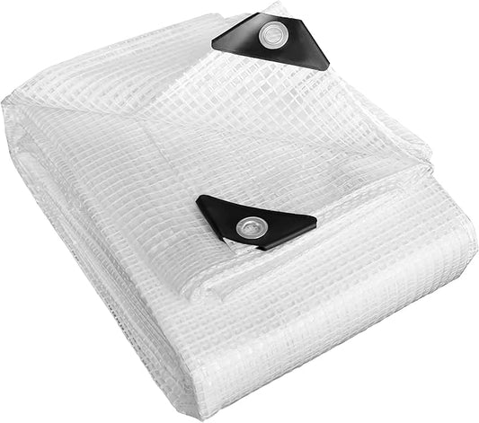 STARPYNG-10 Mil Clear/White 20X30 Feet Tarp-Heavy Duty Clear Mesh Tarp-Waterproof Tarp, UV Resistance,Greenhouse, Canopy, Tent, Yard and Outdoor Activities
