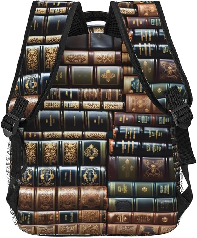 Polyester Daypack for Camping Travel Walking Cycling, Big Capacity Anti-Theft Multipurpose Bookbag, Vintage Books Art Camping Outdoor Backpack