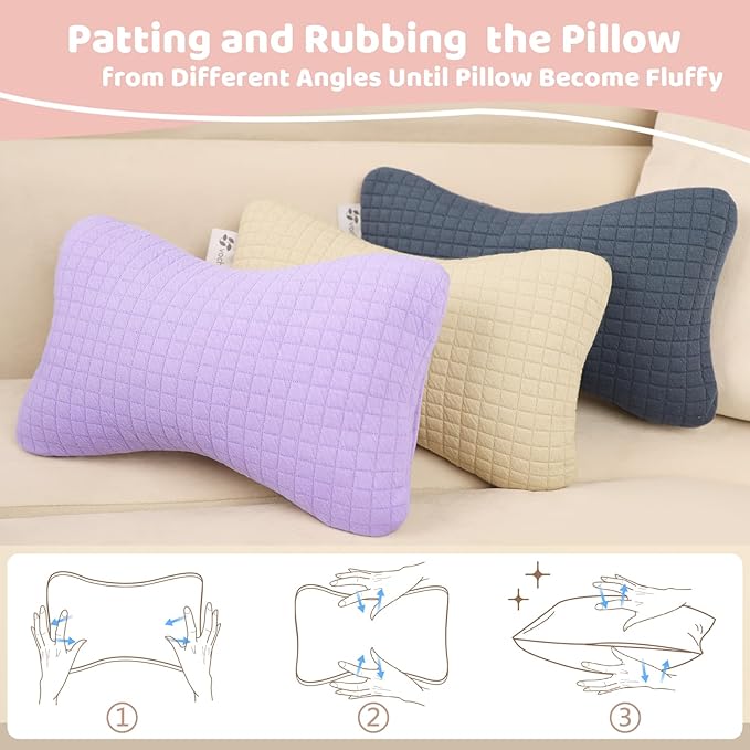 vocheer 11x7in Mini Travel Pillow, Small Pillows for Resting, Tiny Pillows for Neck, Wrist, Lumbar and Knee, Pets Pillow, Cotton, Cover Removable, Machine Washable (Purple-1PC)
