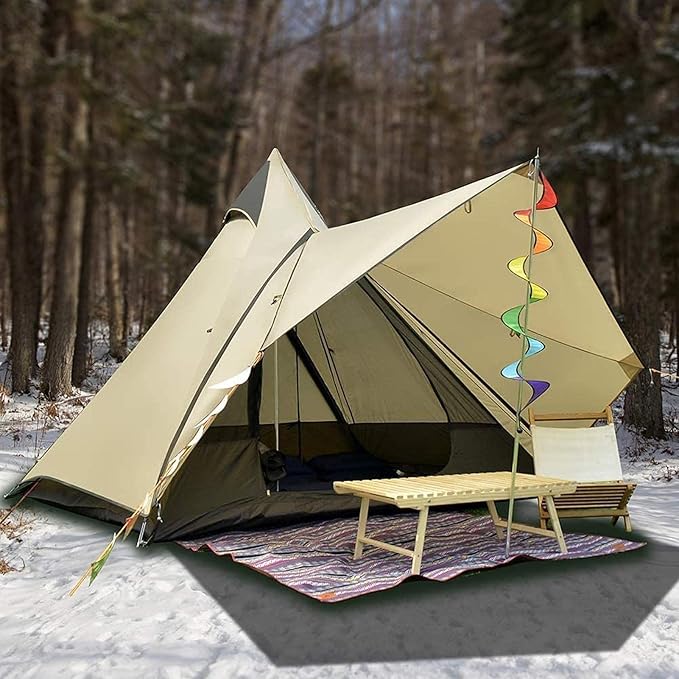 GeRRiT Camping Teepee Tent Yurt Tent with Screen 4 Season Double Layers Waterproof Anti-Windproof Tents for Outdoor Camping Hiking 3-4 Person