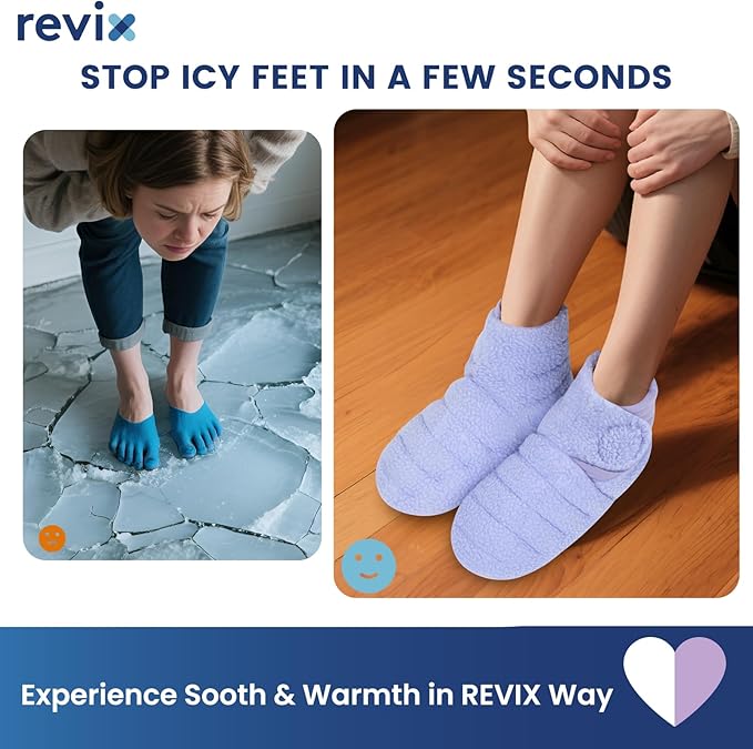 REVIX Microwavable Foot Warmers, Heated Booties for Cold Feet & Discomfort Relief, Microwavable Slippers with Adjustable Fit and Non-Slip Sole for Women & Men, Purple S