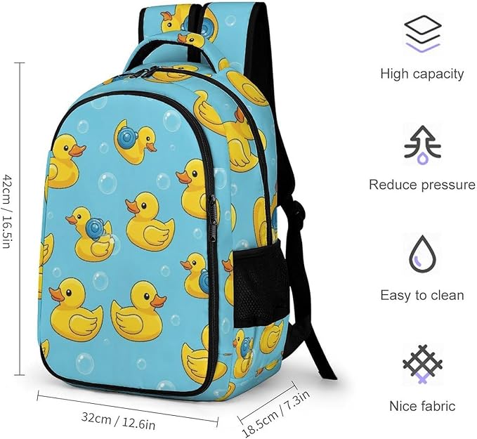 Cute College Laptop Backpack Cute Funny Blue Bubbles Yellow Rubber Ducks, Sturdy Travel Business Bag with Tumbler Holder Gifts for Nurse Teacher Women