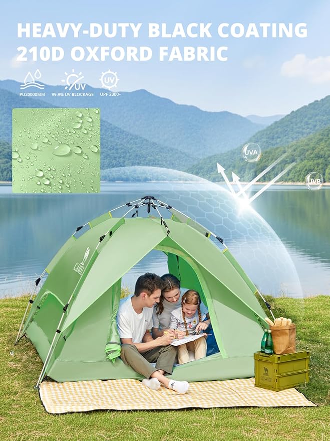 CAMEL CROWN Instant Tent for 3-4 Person, Waterproof & Sun Protection Family Camping Tent, Sets Up in 30 Seconds, Lightweight with Carry Bag for Hiking, Car Camping, Backyard