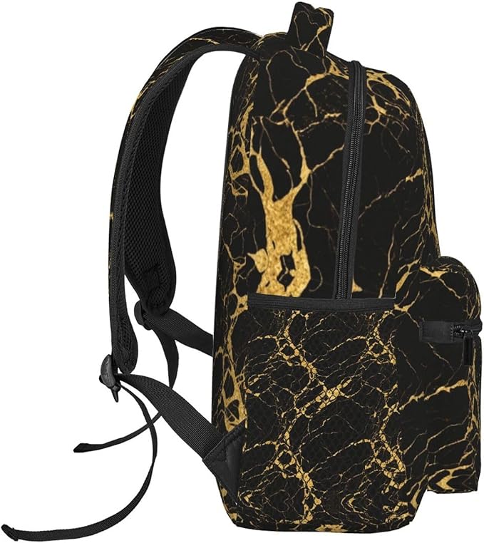 Adults Lightweight Black Marble Gold Texture Art Shoulder Book Bags Big Capacity Shoulder Bag With Adjustable Shoulder Straps for Trekking Work Walking Cycling