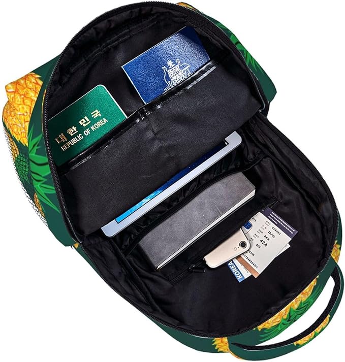 Polyester Daypack for Camping Travel Walking Cycling, Big Capacity Anti-Theft Multipurpose Bookbag, Pineapple Pattern Camping Outdoor Backpack
