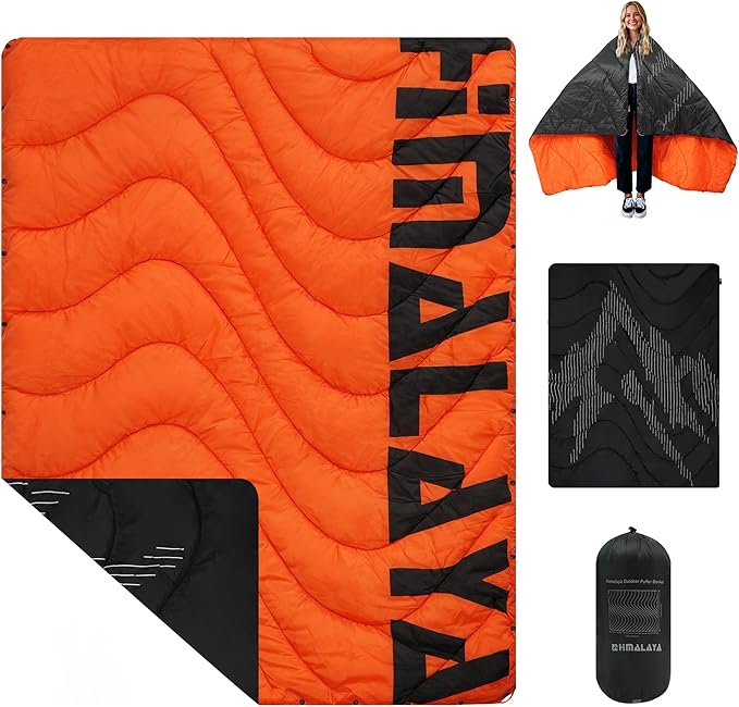 Lightweight Camping Blanket, Packable, Down Alternative, Puffy, Printed Wearable Blankets, Warm Camping Quilt with Snap Buttons for Outdoor, Travel, Hiking