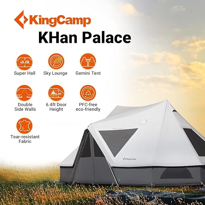 KingCamp Canvas Bell Yurt Tents, 4 Seasons Large Waterproof & Windproof Luxury Glamping Tent w/Stove Jack for Family Outdoor Camping, Hunting, Parties