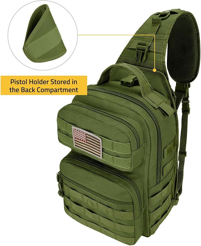 CVLIFE Tactical Sling Bag Backpack for Men Military Shoulder Sling Bag Molle Army Assault Detachable Tactical Bag (Green)