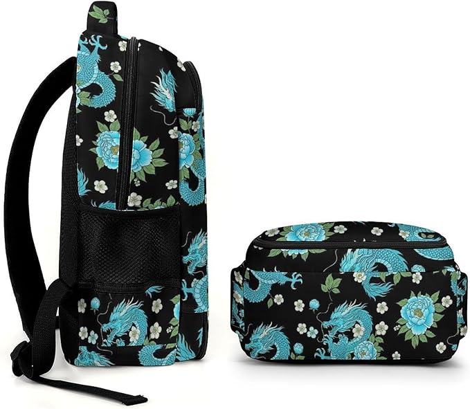 Nurse Teacher Travel Backpack Light Blue Flowers Cool Dragons Floral Purse, Cute Laptop Backpack with Tumbler Holder for Women College Work Casual Daypack