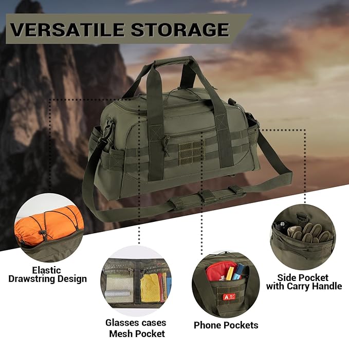 35L Large Duffle Bag, 3-in-1 Tactical Backpack MOLLE Pack for Sports/Gym/Outdoor, Olive Green