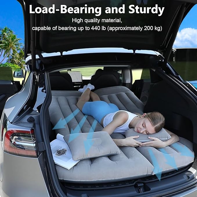 Car Air Mattress, Inflatable Bed Compatible with Tesla Model Y, Thickened Comfortable Durable, Foldable Mattress for Trunk/Rear Seat, Air Bed for Sleeping Camping Travel (Grey)