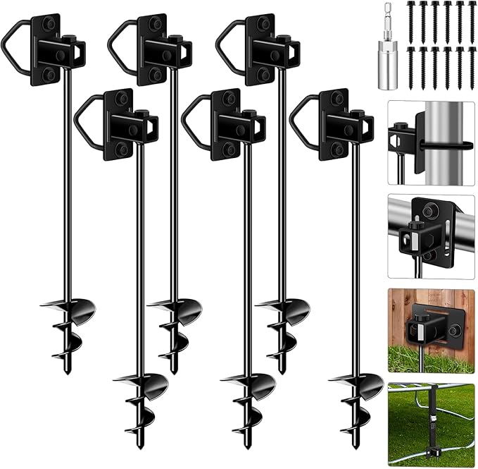 Ground Anchors Screw in Payivsve, Multi-Purpose Trampoline Stakes Heavy Duty, 3" Wider Spiral Mobile Home Anchors Hurricane Earth Anchor for Trampoline, Storage Shed, Swing Sets, Carports(13"-6pcs)