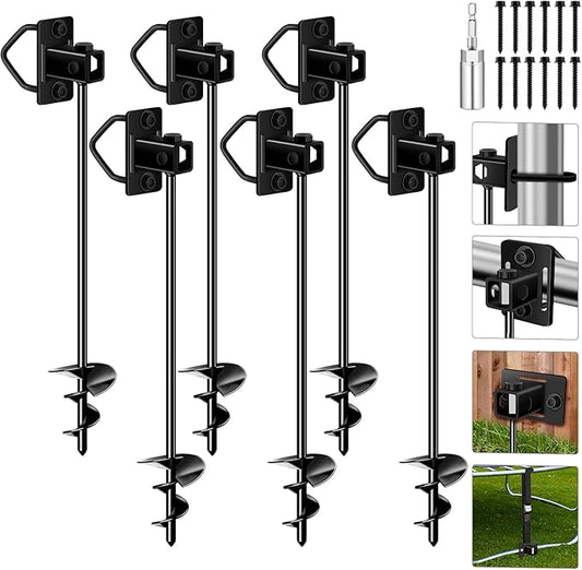 Ground Anchors Screw in Payivsve, Multi-Purpose Trampoline Stakes Heavy Duty, 3" Wider Spiral Mobile Home Anchors Hurricane Earth Anchor for Trampoline, Storage Shed, Swing Sets, Carports(13"-6pcs)