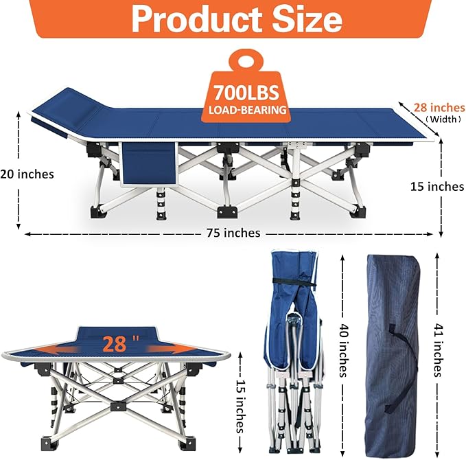 Camping Cots with Comfortable Mattress Sleeping Bed for Camping Folding Cot with Pad Heavy Duty Sleeping Cot with Carry Bag Guest Cots for Adults Easy to Set Up Office Nap Vacation Outdoor Indoor