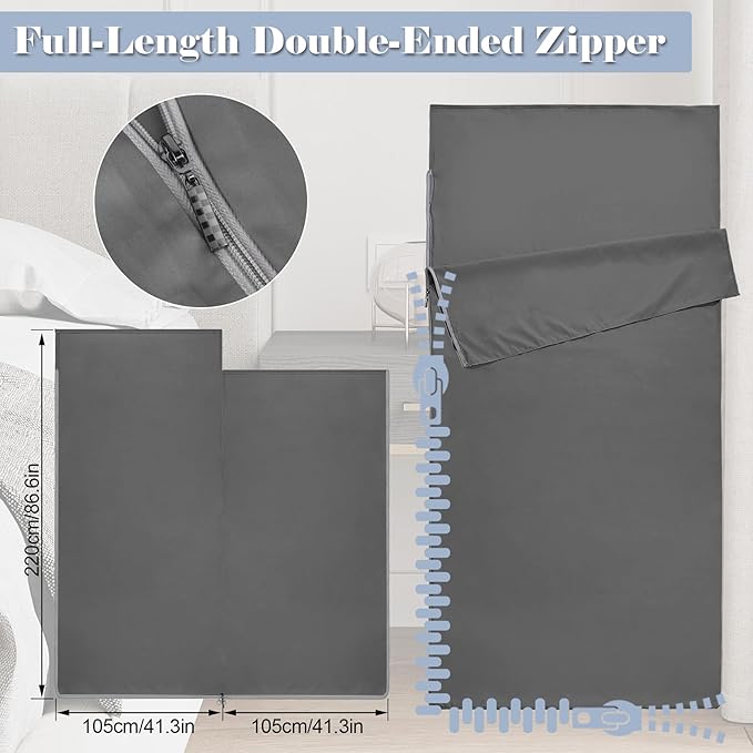 Sleeping Bag Liner,Long Staple Cotton, Adult Sleep Sack & Travel Sheets,Travel Sleep Sack for Backpacking, Hotels & Hostels Lightweight Travel Sheet Camping Sheets,Has Full Length Zipper