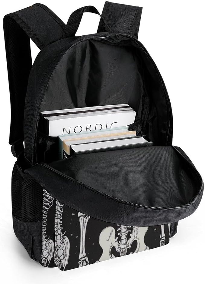 Lightweight Backpack for Gym Travel Bicycle, Big Capacity Multipurpose Anti-Theft Carry On Bag, Dark Skeleton Anatomy Skull Black Travel Hiking Bag Day Pack