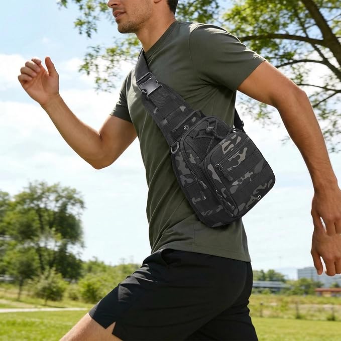 Viriber Tactical Backpack, Waterproof Military Cross-body Molle Sling Shoulder Backpack Chest Bag for Outdoor Every Day Carry Black Camo