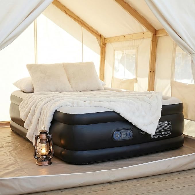 Queen Air Mattress with Built-in Pump - 22" Double Height, Non-Slip Bottom, Supports 660lbs for Home & Camping