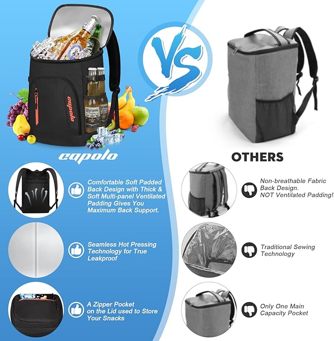 Capolo Cooler Backpack for Men Women Insulated Backpack Cooler Leak Proof Thermal Bag Beverage Soft Cooler Bag Lunch Backpack for Camping 30/45 Cans