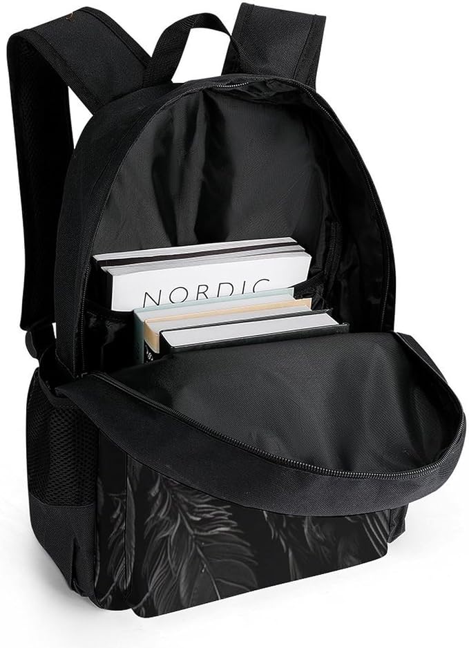 Men Women Polyester Black Crow Raven Bird Art Daypack Big Capacity Shoulder Bag With Adjustable Shoulder Straps for Camping Travel Walking Cycling