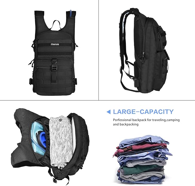 MOSISO Tactical Hydration Pack Backpack, Lightweight Military Daypack Water Backpack Rucksack Bag with 3L Water Bladder