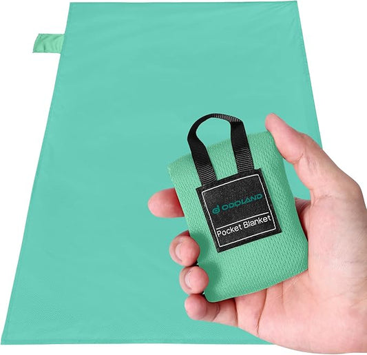 Odoland Beach Blanket Picnic Blanket, 43.3" x 27.5" SandProof Waterproof Outdoor Pocket Blanket with Portable Bag, Foldable Lightweight Sand Free Mat for 1 People Hiking, Camping, Travel, Light Green