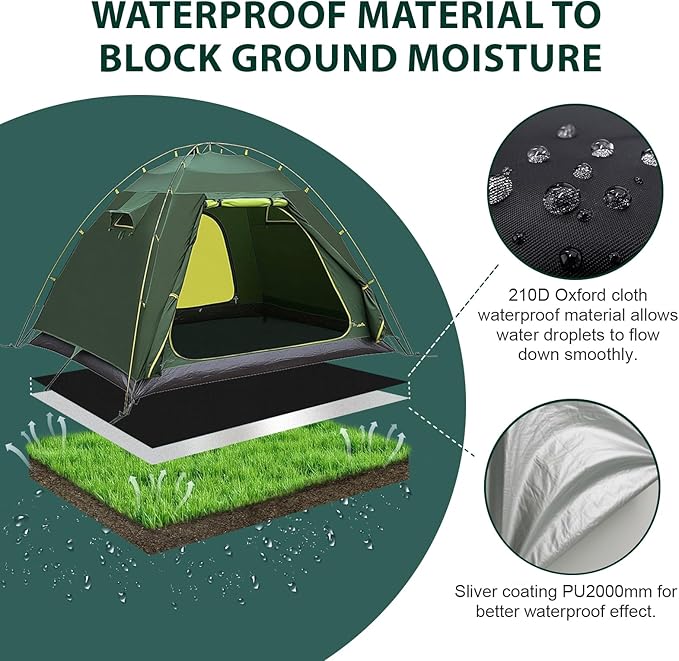 KRUI Tent Footprint, PU 2000 Waterproof Camping Tarp, Durable Tent Floor Saver for Hiking, Backpacking, Hammock, Beach and Picnic