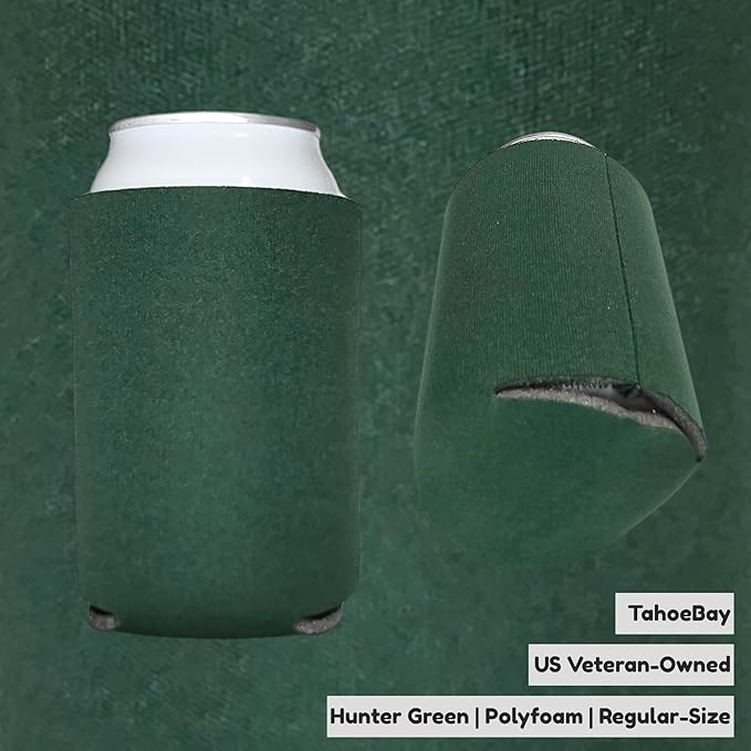 TahoeBay Blank Beer Can Cooler Sleeves (25-Pack) Bulk Sublimation Blanks for Vinyl Plain Soft Foam Can Sleeves Coolers for Soda Cans & Bottles Black, White, Assorted Solid Color (Hunter Green)