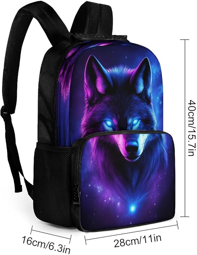 Daypack Backpack Polyester Anti-Theft Multipurpose Purple Universe Galaxy Magic Wolf In The Space Bookbag Big Capacity Travel Hiking Camping Rucksack With Smooth Zippers