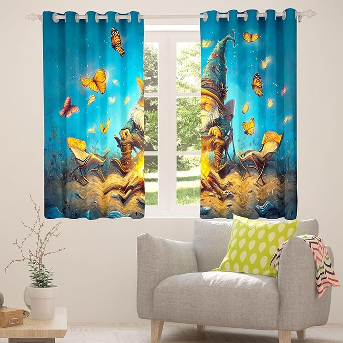 Erosebridal Camping Adventure Blackout Curtains for Bedroom Living Room Cartoon Gnome Window Curtains 2 Panels 38" Wx54 L Campfire Butterflies Drapes,Outdoor Life Window Treatments