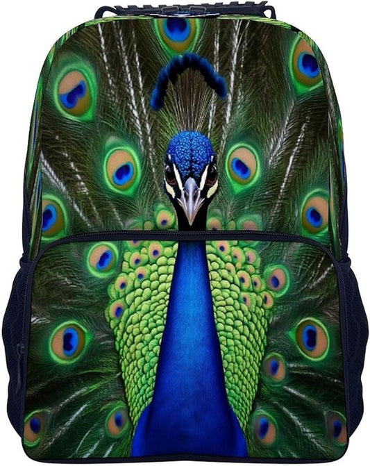 Lightweight Daypack for Camping Business Walking Cycling, Large Capacity Anti-Theft Multipurpose Bookbag, Peacock Feather Gym Outdoor Hiking Backpack