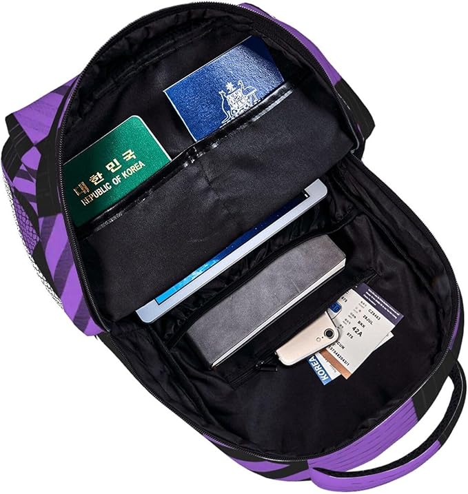 Rucksack Anti-Theft Multipurpose Large Capacity Carry On Bag, Buffalo Plaid Proton Purple Tartan Travel Hiking Bag Day Pack With Side Pockets