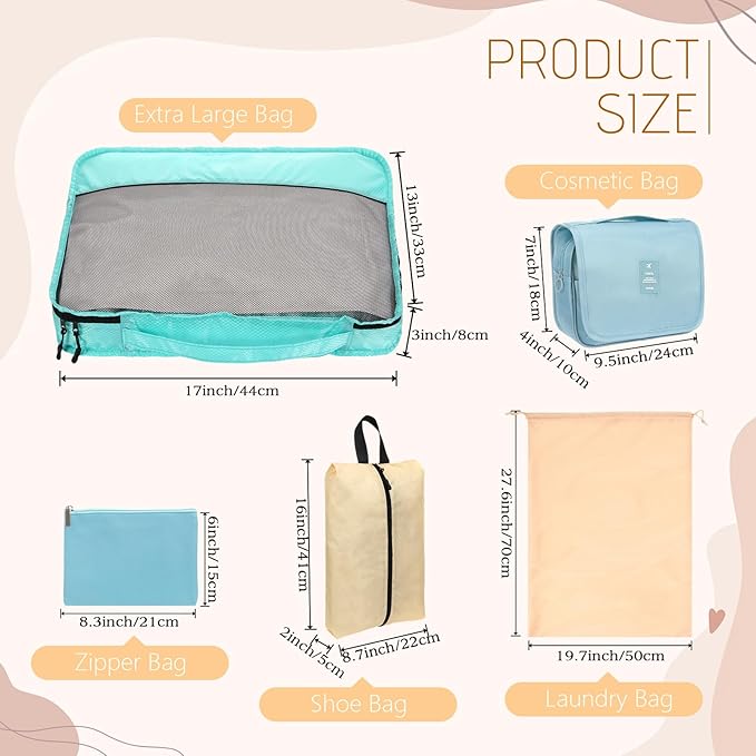 9 Pcs Packing Cubes Set for Travel with Waterproof Clothing Cubes Toiletry Shoe Laundry Jewelry Bag for Women Men (Light Khaki)