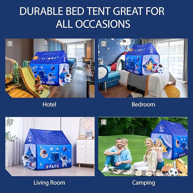 Space Rocket Ship Kids Tent with Mat for Boys & Girls Aged 3+ Toddler for Indoor Outdoor Playhouse Tent Set Sizes 47×46.8×38.1In,Washable