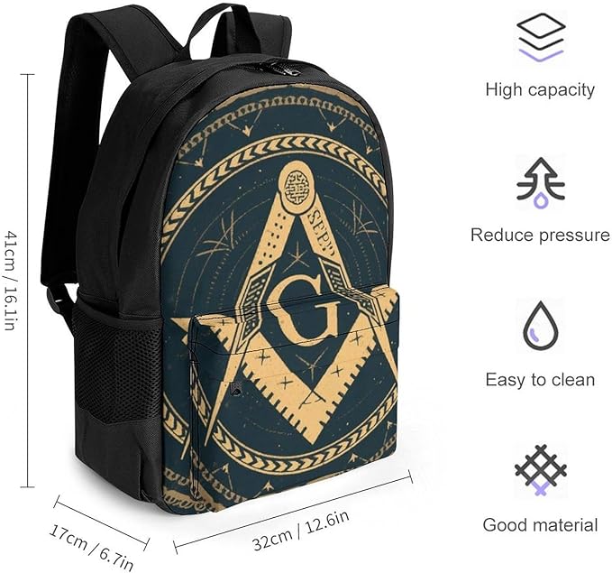 Casual Daypack Multipurpose Anti-Theft Large Capacity Carry On Bag, Gold Freemason Freemasonry Masonic Art Casual Daypack Climbing Shoulder Bag With Padded Straps