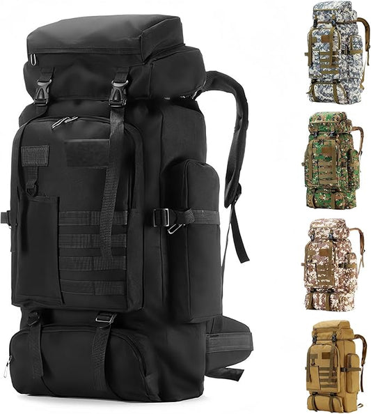 Hiking Backpack Tactical Backpack for Men Women, 80L Military Backpack Rucksack Waterproof Large Travel Camping Backpack for Men, Molle Rucksack Outdoor Sport Travel Cycling Daypack (Black)