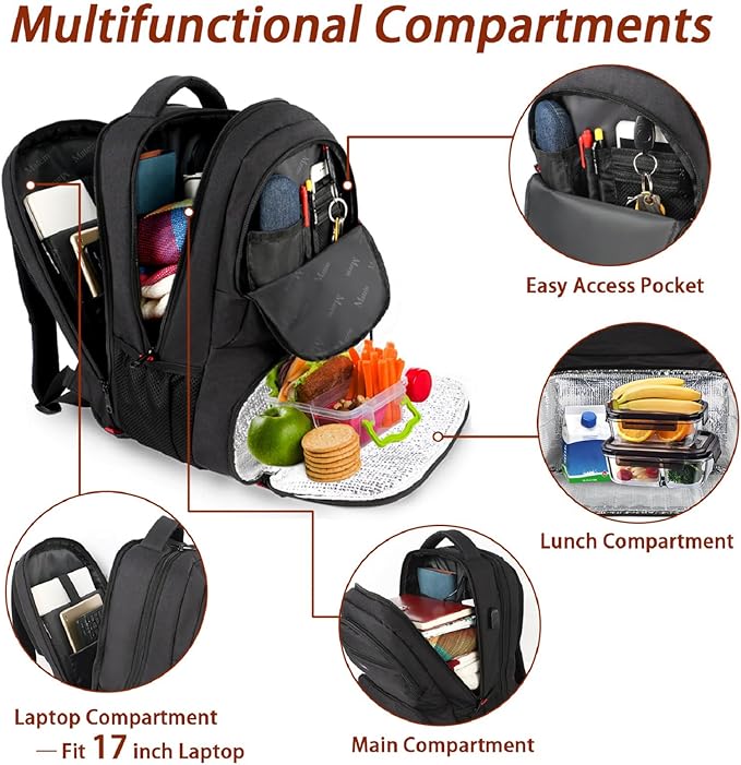 MATEIN Lunch Backpack for Men, 17 Inch Insulated Cooler Backpack with Lunch Compartment, Water Resistant Laptop Back Pack Computer Meal Prep Backpacks Mens Gifts Work Picnic College Travel