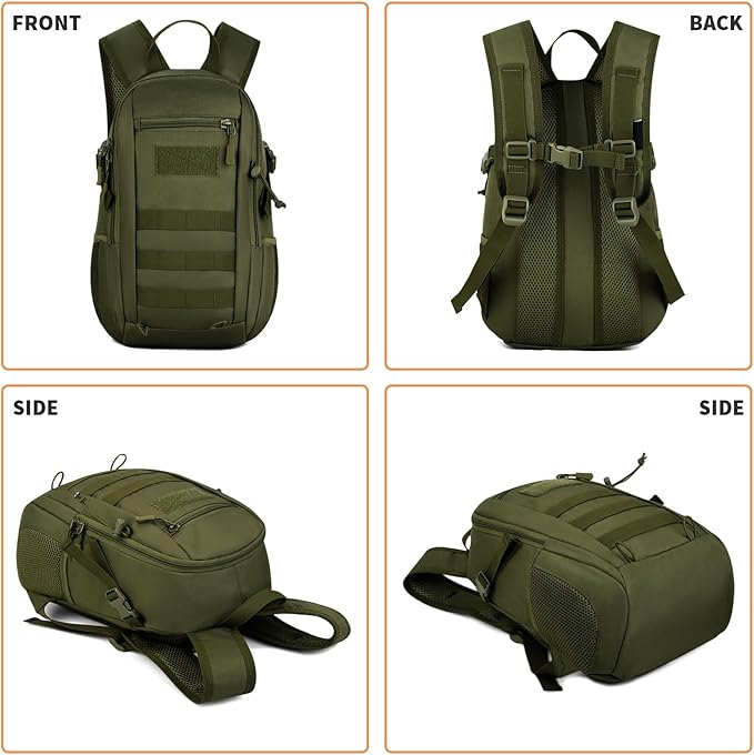 HUNTVP 10L Tactical Backpack Small Backpack Mini Daypack Military MOLLE Rucksack Gear Tactical Assault Pack Bag for Hunting Camping Trekking (10L-Army Green)