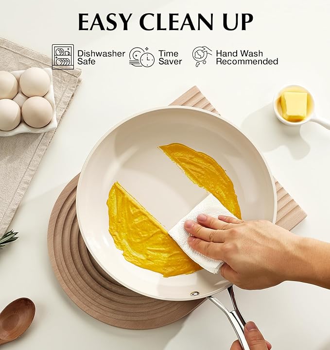 KOCH SYSTEME CS 10 Inch Nonstick Frying Pan with Lid, Non Stick Ceramic Frying Pan with Stay-Cool Stainless Steel Handle, Induction Compatible Skillet, PTFE & PFOA Free, Oven Safe, Sage Green