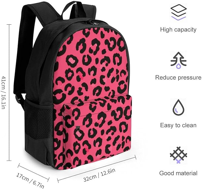 Backpack Anti-Theft Multipurpose Large Capacity Carry On Bag, Pink Cheetah Leopard Print Camping Outdoor Backpack With Side Pockets
