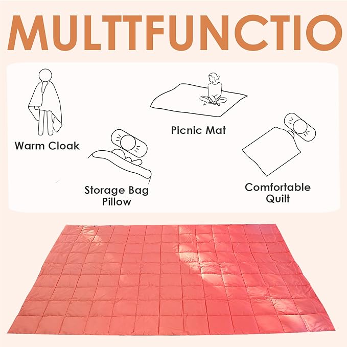 Lightweight Camping Blankets Outdoor Down Alternative Puffy Printed Camping Blanket Waterproof Large Silk Cotton Blanket Packable Warm for Trave Picnic Hiking Camping Cold Weather 78" x 55"