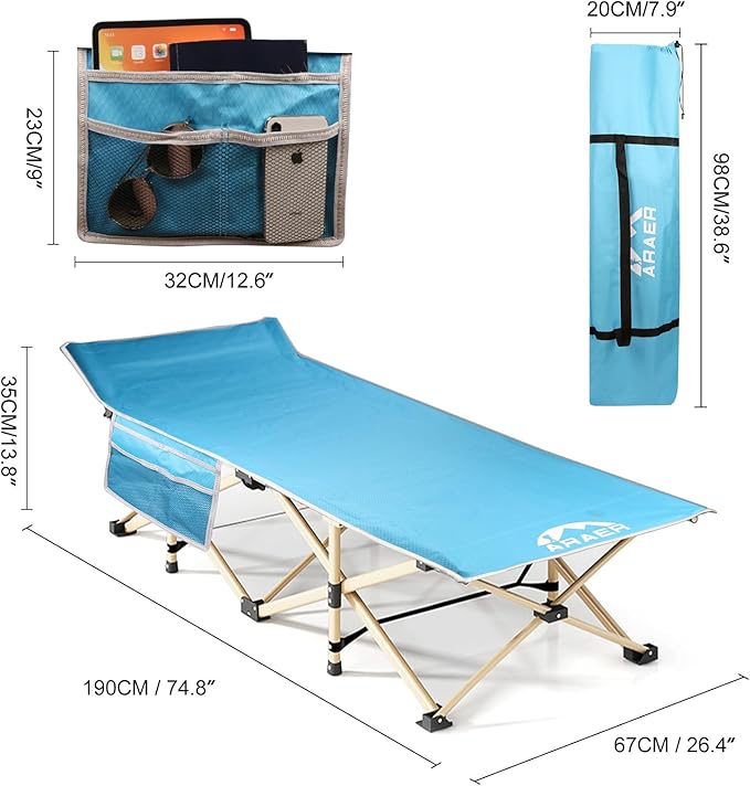 Camping Cot, 450LBS(Max Load), Portable Folding Outdoor Bed with Carry Bag for Adults Kids, Heavy Duty Cot for Traveling Gear Supplier, Office Nap, Beach Vocation and Home Lounging (Blue)