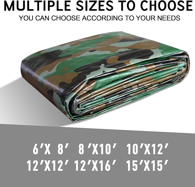 STARPYNG-7 Mil Camouflage 12x12 Feet Tarp-Multifunctional Camo Waterproof Tarpaulin-Waterproof, UV Resistant, Rip and Tear Resistant, Poly Tarpaulin with Reinforced Edges for Cover