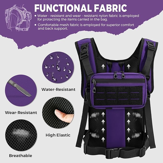 Tactical Hydration Backpack with 2L Water Bladder and Front Small Tactical Pouch, Outdoor Water Backpack for Men Women, Sports Hydration Pack for Hiking, Cycling, Climbing