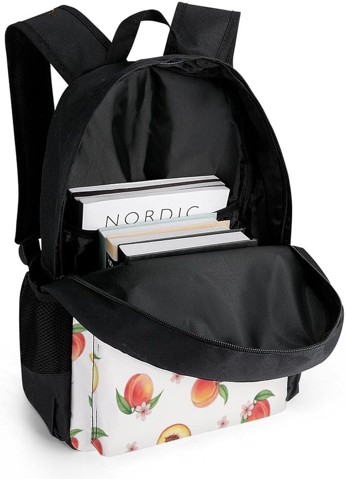 Supdreamc Men Women Polyester Pink Watercolor Peach Leaves Flowers Floral Daypack Bookbag Big Capacity Shoulder Bag With Padded Straps for Climbing Travel Walking Cycling