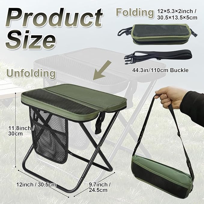 Foldable Backpack Stool for Adults - Portable Camping Stool with Sling Bag, 300lbs Capacity for Camping, Fishing, Hiking, Travel, Picnic (Khaki)