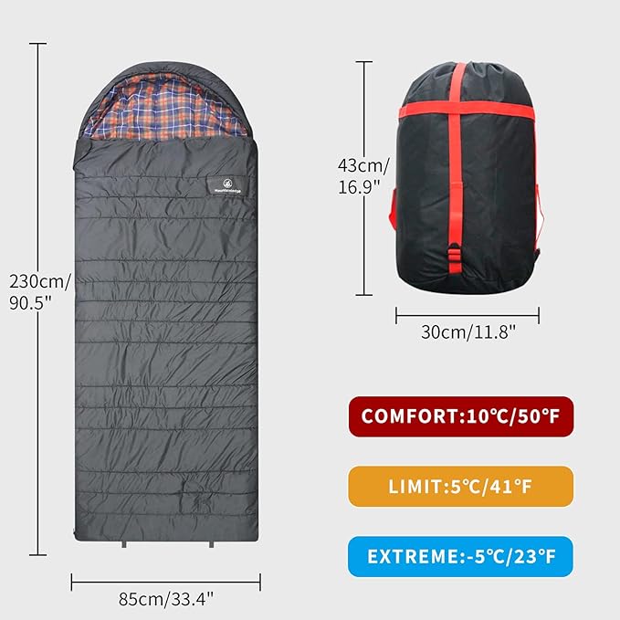 Mountainlodge Polycotton Sleeping Bag for Adult,Cold&Warm Weather Large with Compression Sack and Water Resistant for Family Camping,Travel and Car Camping