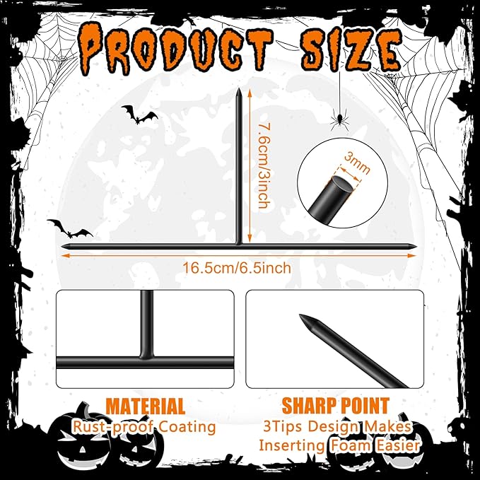 14PCS Metal Halloween Tombstone Stakes 6.5"X3" T Shaped, Foam Graveyard Stakes for Yard Lawn Outdoor Decorations