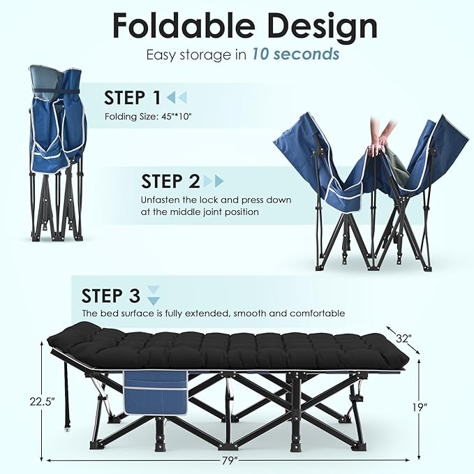 Suteck Camping Cot, 32In XXL Folding Camping Cot Heavy Duty Sleeping Bed for Adults 1200D Double Layer Oxford Cots for Camping W/Pilllow Mattress Carry Bag for Home Office Nap Beach Travel, 900LBS